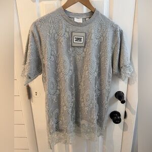 Burberry Light Gray T-Shirt with Lace Overlay